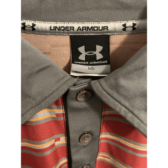 Vintage Late 90s Under Armour Golf Polo Red & Gray Stripped Sz Medium - Picture 4 of 9